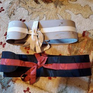 2 Beautiful Silk Tie-Front 3"Belts - Laurel Burch - Japanese Motif adj. size S-M